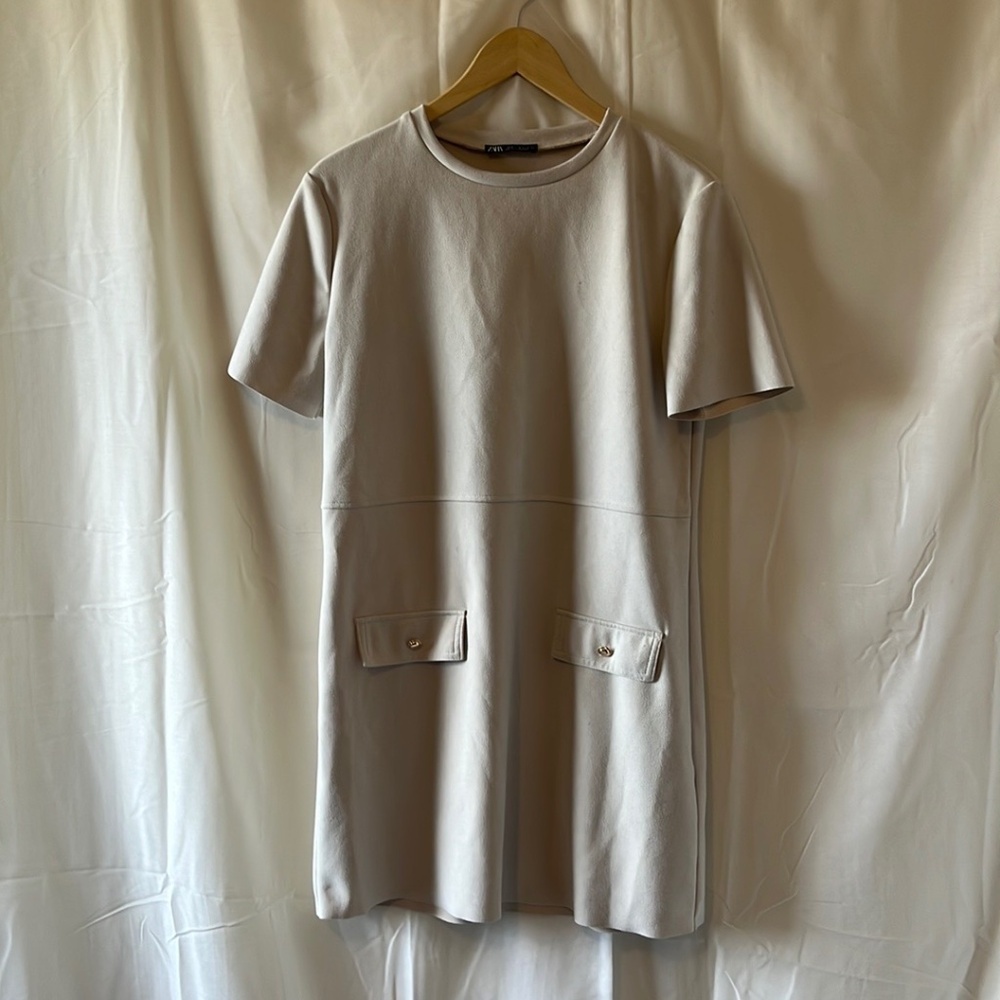 Zara Cream Short Sleeve Dress a217